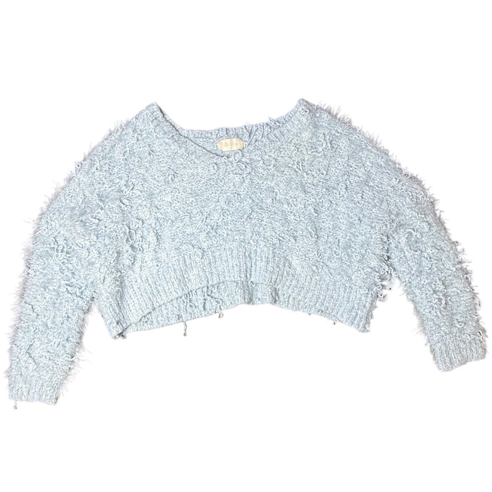 Light‎ Blue Fuzzy Shaggy Cropped Sweater Long Sleeve Cozy Knit Top Altar'd State